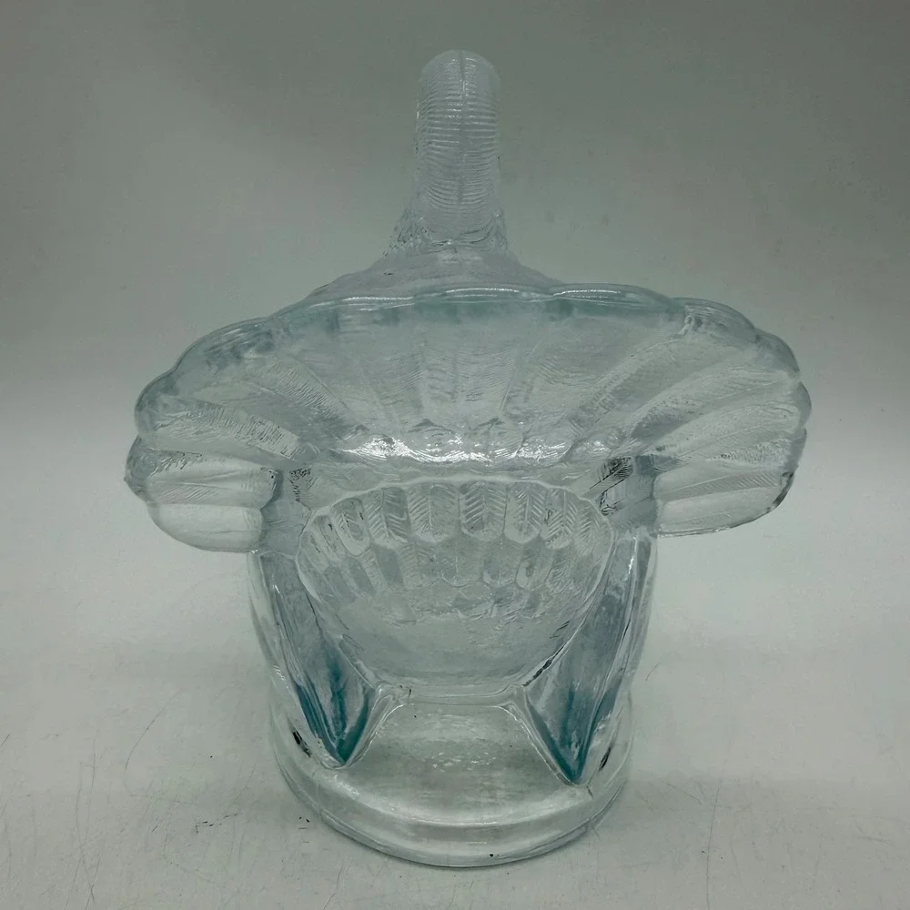 Clear Pressed Glass Turkey Candy Dish Thanksgiving Lidded Centerpiece Vintage